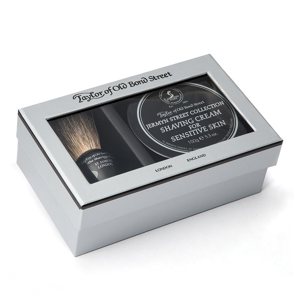 Taylor of Old Bond Street Black Pure Badger Brush & Jermyn Gift Box