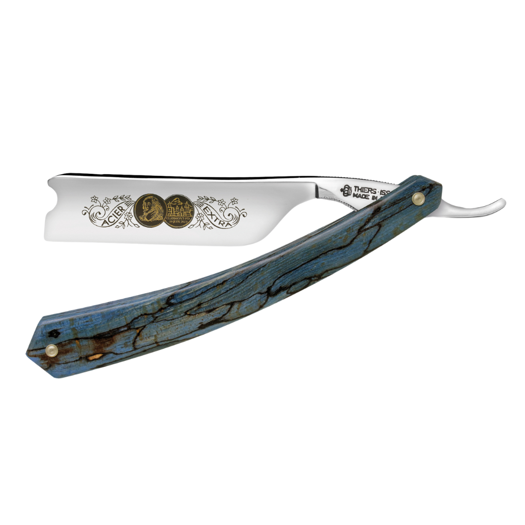 Thiers Issard 'Médaille Pascal' Straight Razor 6/8" Spalted Stabilized Blue Beech Wood Carbon Steel