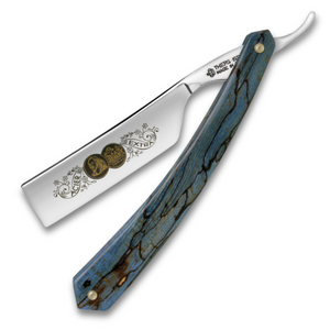 Thiers Issard 'Médaille Pascal' Straight Razor 6/8" Spalted Stabilized Blue Beech Wood Carbon Steel